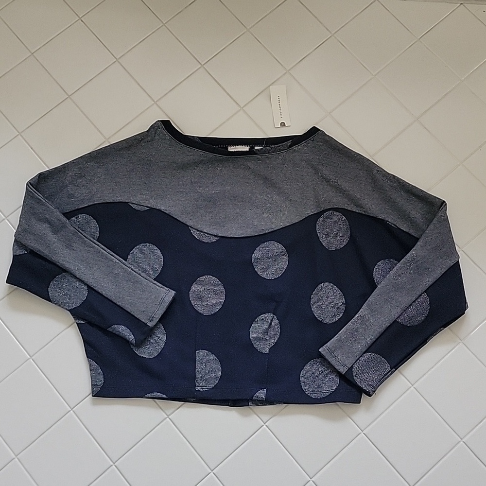 NWT Anthropologie Postmark Polka Dot Metallic Cropped Top Pullover Sweater XS